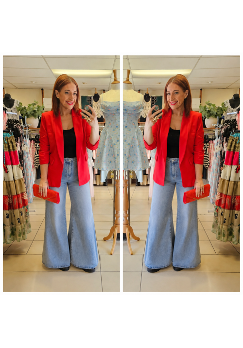 COUTURE CLASSIC RUFFLE SLEEVE BLAZER - RED